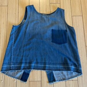 Cloth & Stone Denim Tank Top Frayed Hem Fo Pocket Detailing Slit Opening Back Lg